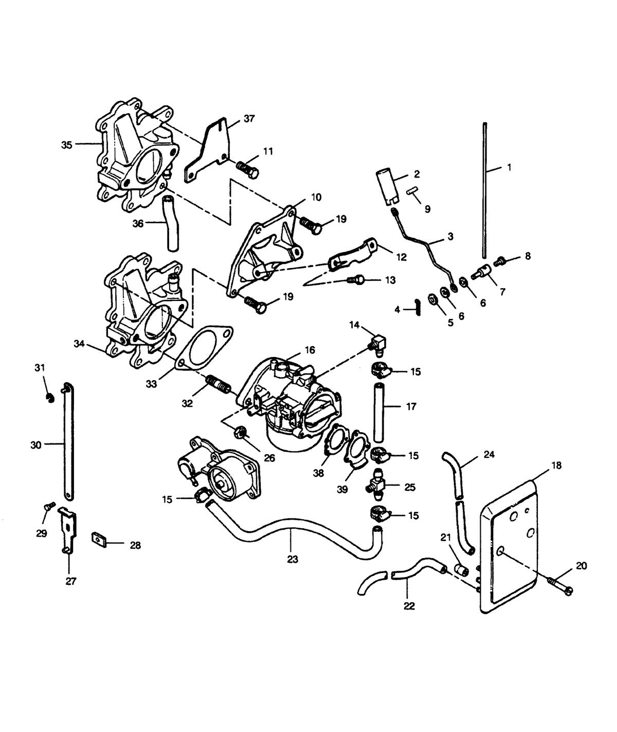 FORCE FORCE 1989 125 HP "A" MODEL L-DRIVE CARBURETOR ADAPTERS AND FUEL LINES