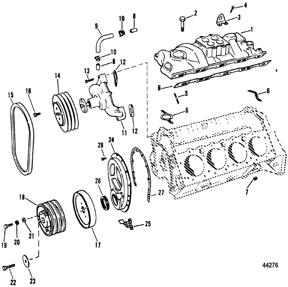 MERCRUISER 7.4L (MIE) HURTH/BORG WARNER (GEN V) INTAKE MANIFOLD AND FRONT COVER