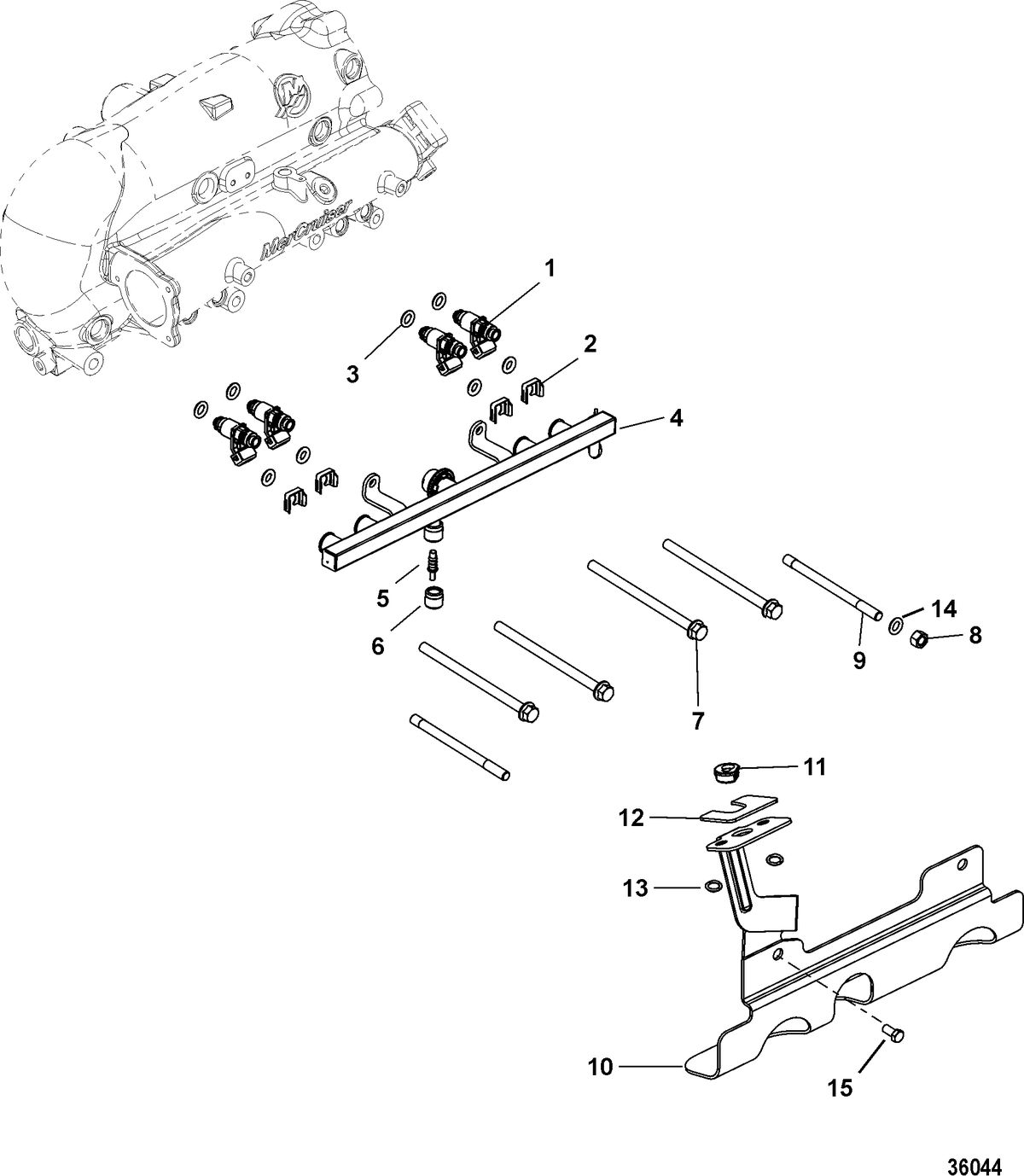 MERCRUISER 3.0L MPI EC Fuel Rail and Drain System Bracket