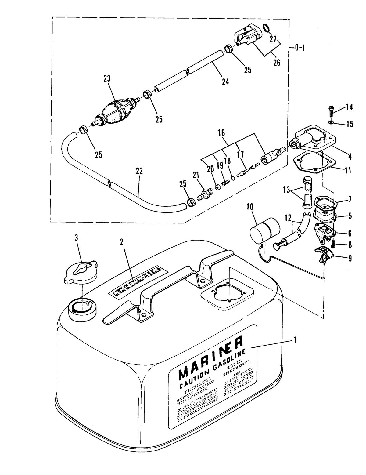 MARINER .48 HORSEPOWER FUEL TANK-INTERNATIONAL AND USA (ORIGINAL EQUIPMENT)
