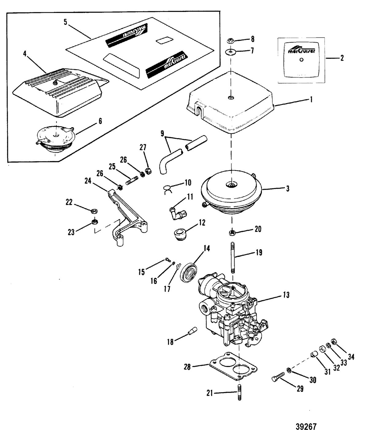 MERCRUISER 175 HP/ 4.3L/205 HP/4.3L/LX CARBURETOR AND THROTTLE LINKAGE(175 - 4.3L)