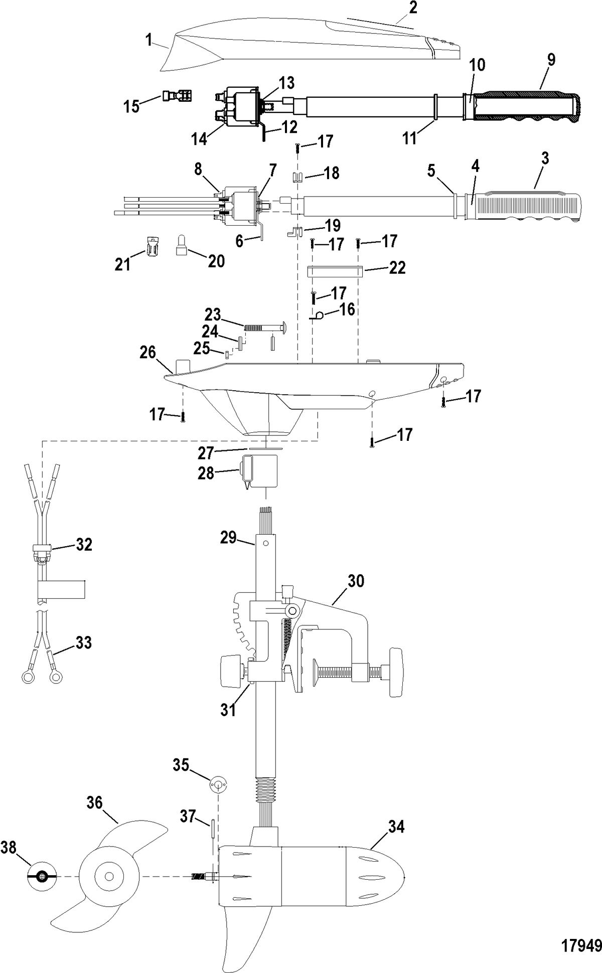 TROLLING MOTOR MOTORGUIDE FRESH WATER SERIES Complete Trolling Motor(Model FW30HT) (12 Volt)
