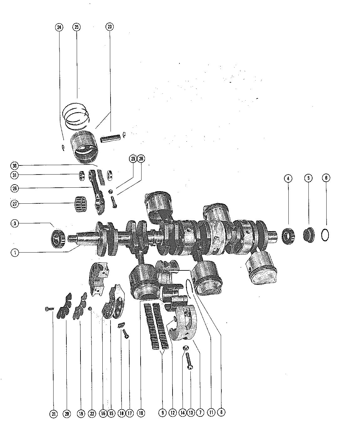 MARINER 140 HORSEPOWER CRANKSHAFT, PISTONS AND CONNECTING RODS