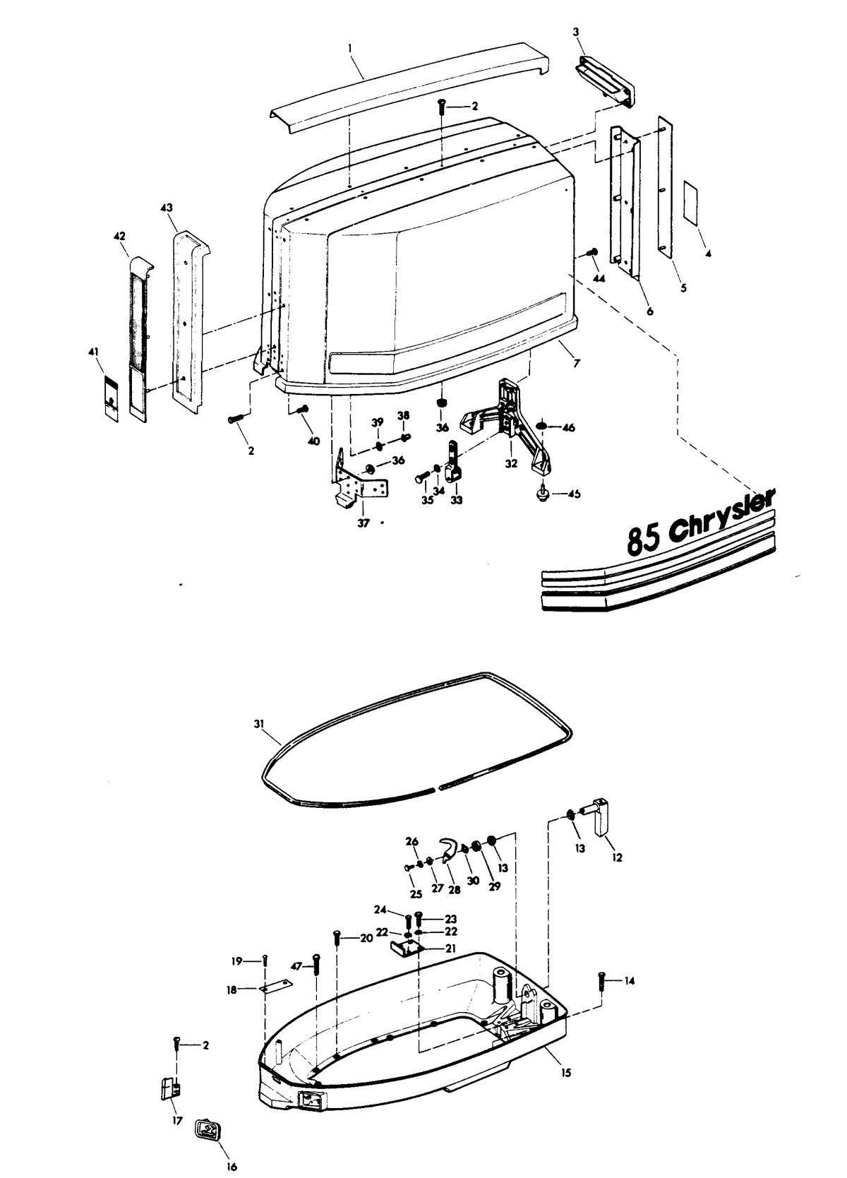 CHRYSLER 85 H.P. ENGINE COVER AND SUPPORT PLATE
