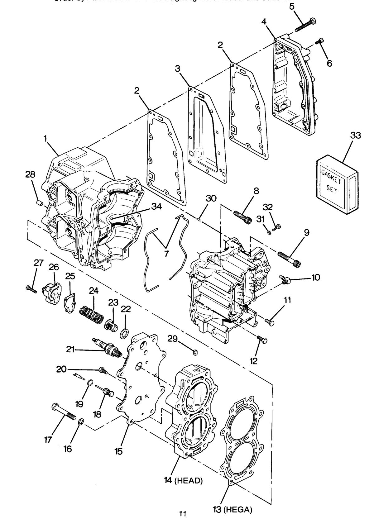 FORCE FORCE 1987 50 H.P. "C" MODELS CYLINDER BLOCK, HEAD AND EXHAUST CHEST COVER
