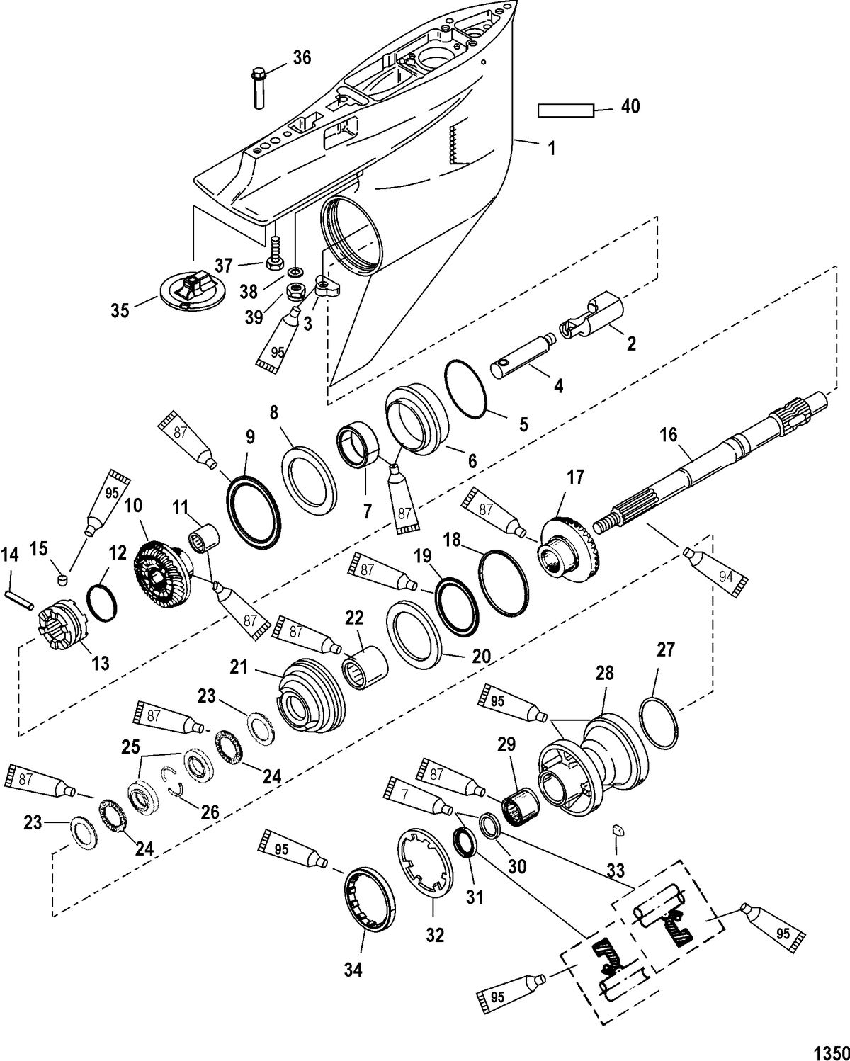 MERCURY/MARINER 135/150 DFI (2.5L) Gear Housing, Propeller Shaft - Counter Rotation