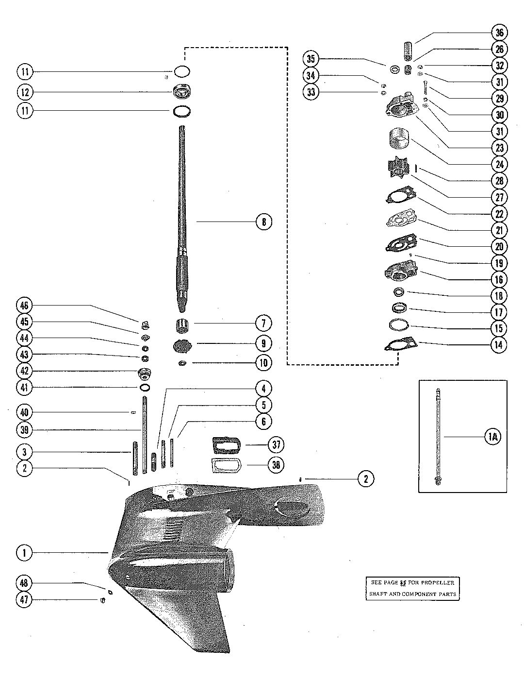 MARINER 140 HORSEPOWER GEAR HOUSING ASSEMBLY, COMPLETE (PAGE 1)