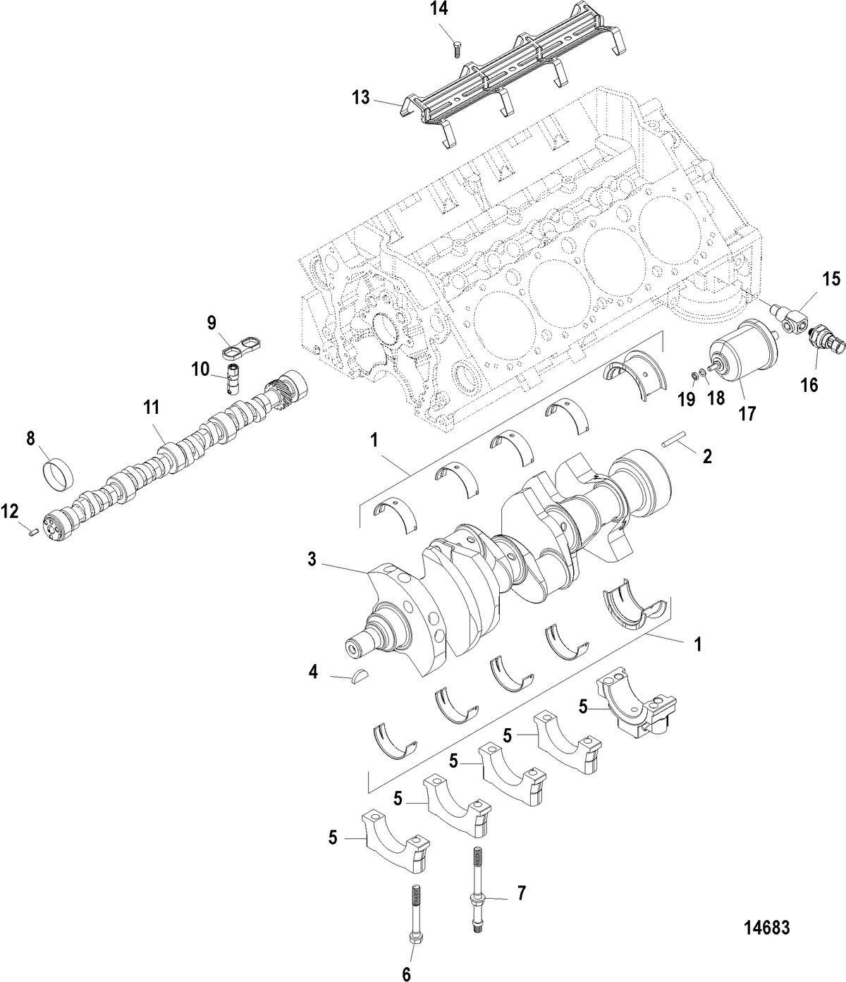 MERCRUISER 350 MAG MX 6.2L MPI SKI Cylinder Block, Camshaft And Crankshaft