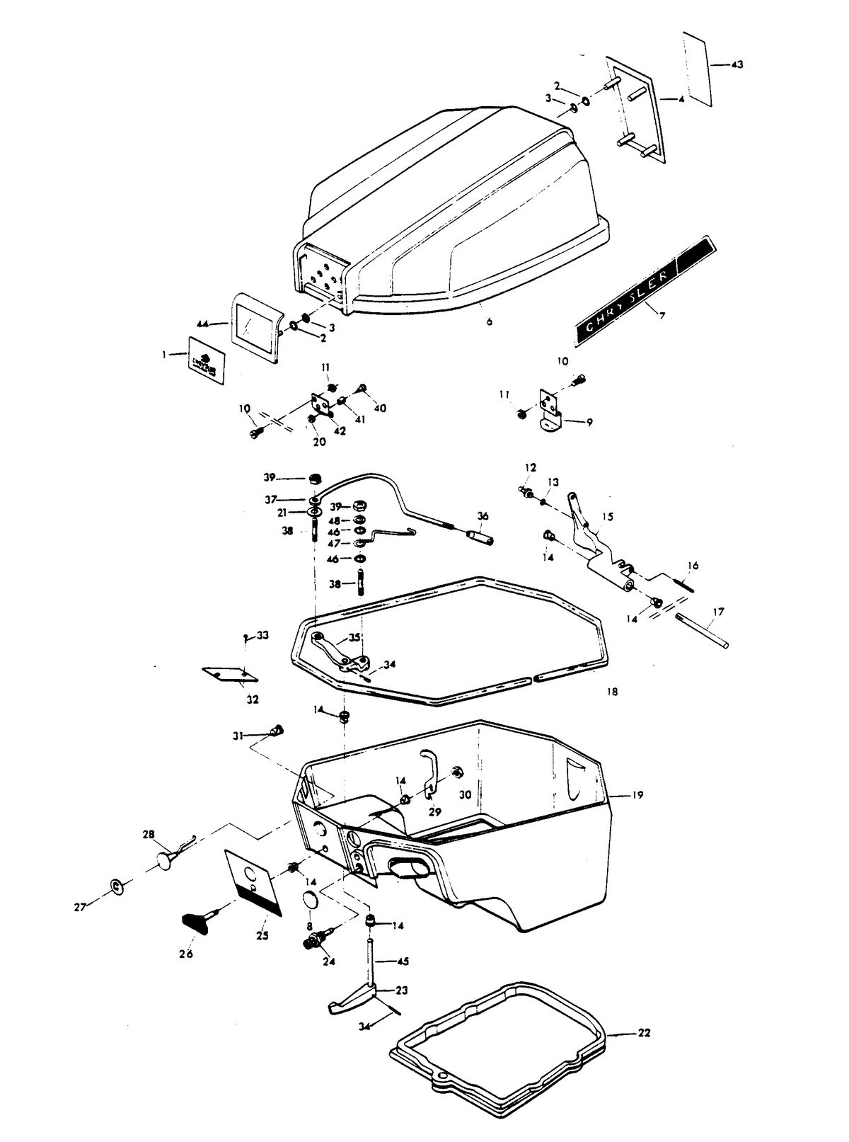 CHRYSLER 10 AND 15 H.P. ENGINE COVER AND SUPPORT PLATE (MANUAL START MODELS) 10 H.P.