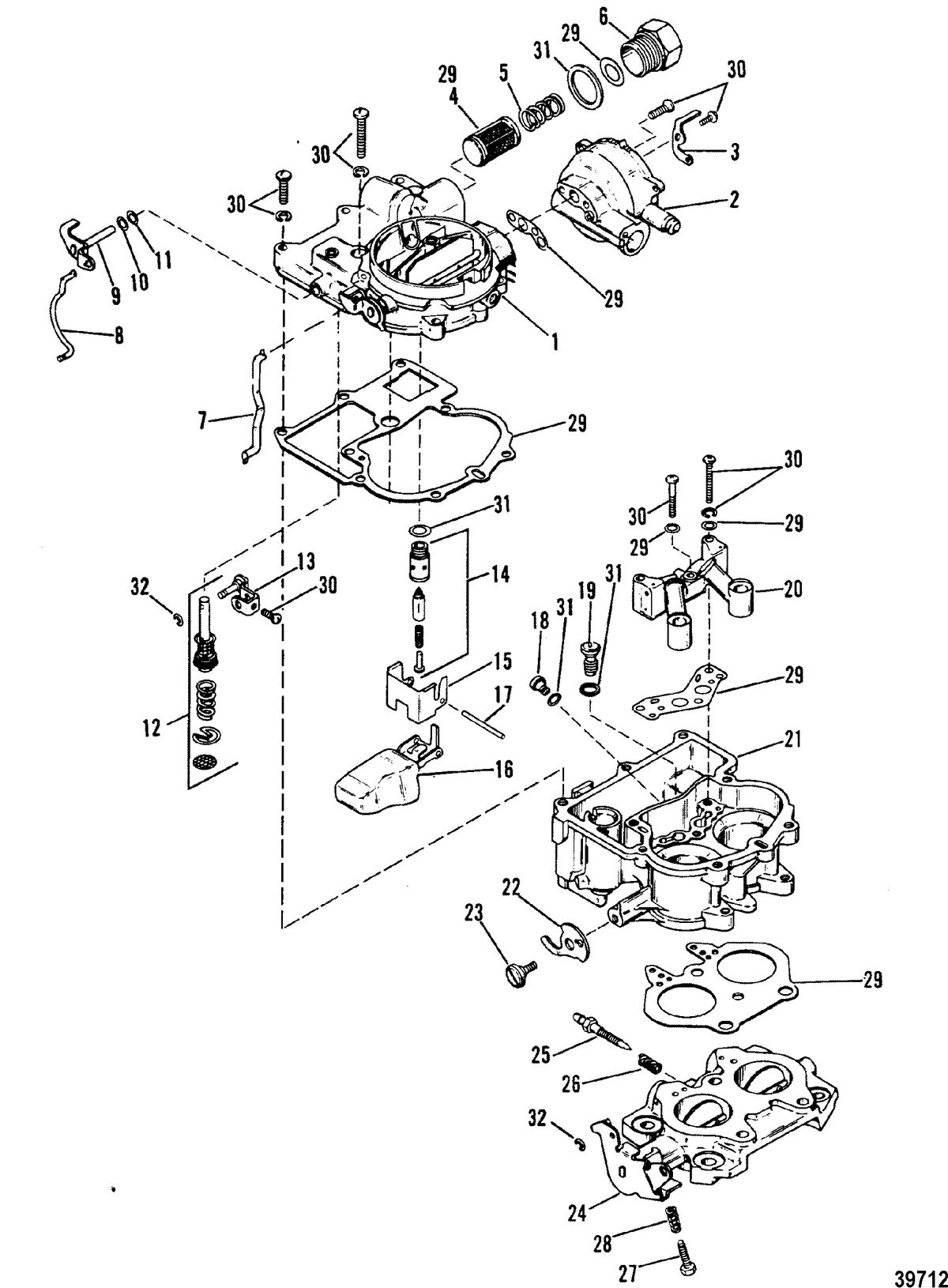 MERCRUISER 4.3L/4.3LX ALPHA ONE ENGINE (262 CID) CARBURETOR(MERCARB-2 BARREL)