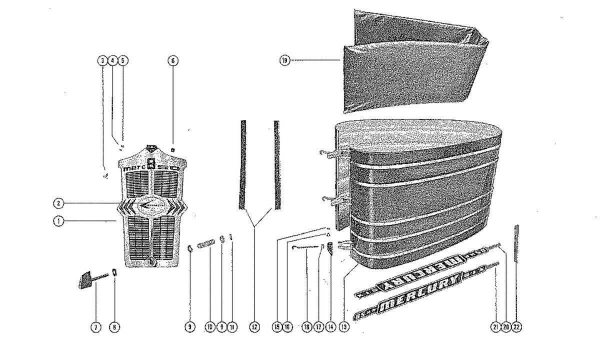 MERCURY MERC 850E COWLING AND FRONT COVER (ENGINES, SERIAL #162019 AND BELOW)