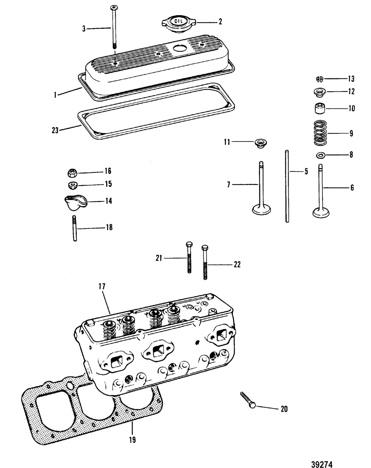 MERCRUISER 175 HP/ 4.3L/205 HP/4.3L/LX CYLINDER HEAD AND ROCKER COVER