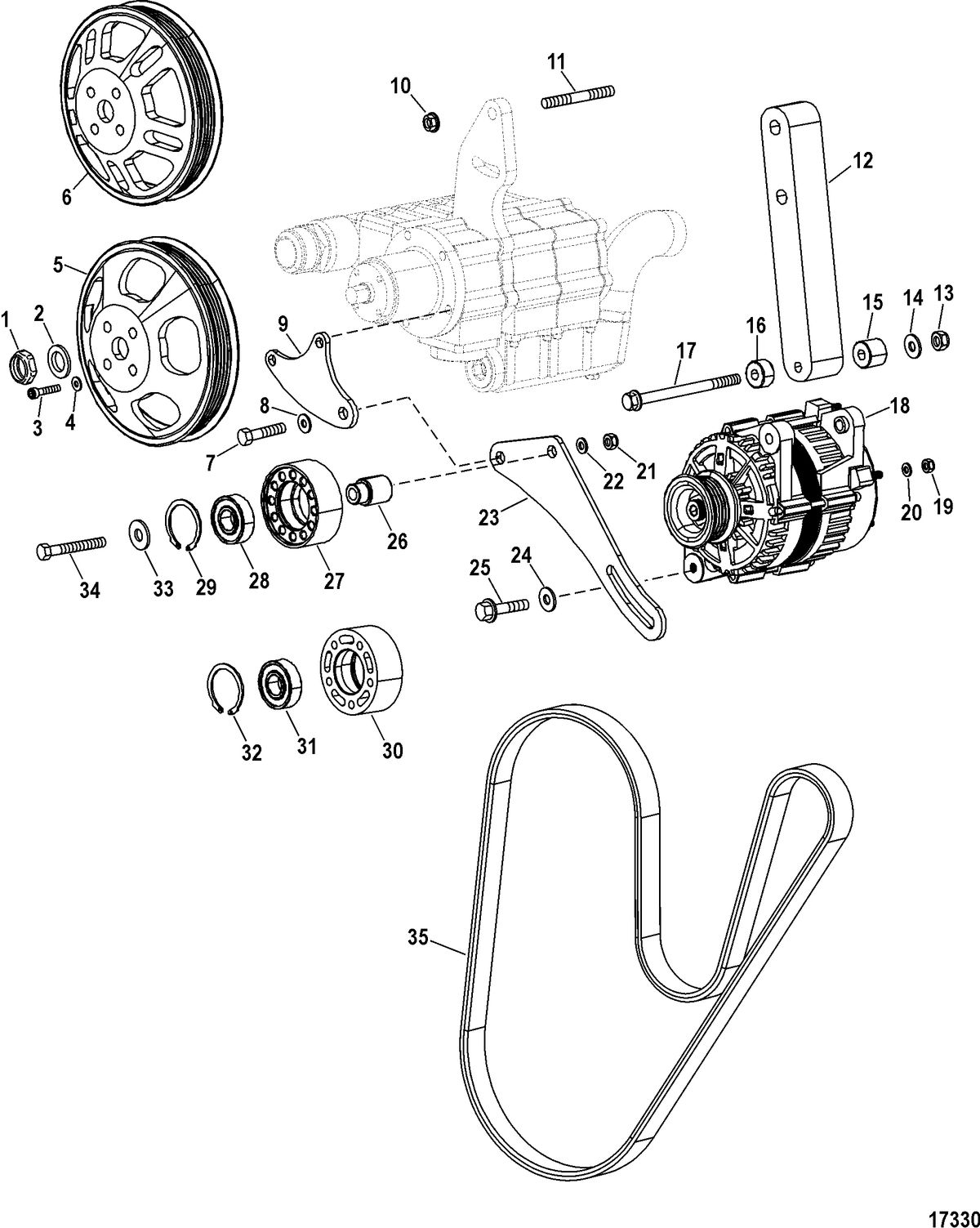 RACE STERNDRIVE 1075 SCI Alternator And Sea Water Pump Mounting(Design I)