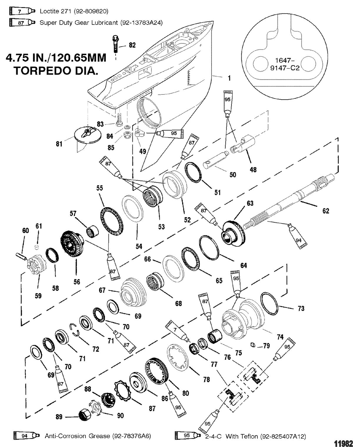 MERCURY/MARINER 135/150/175/200 XR6 MAGNUM III 105-140 JET Gear Housing(Propshaft-Counter-S/N-0G438000 & Up)