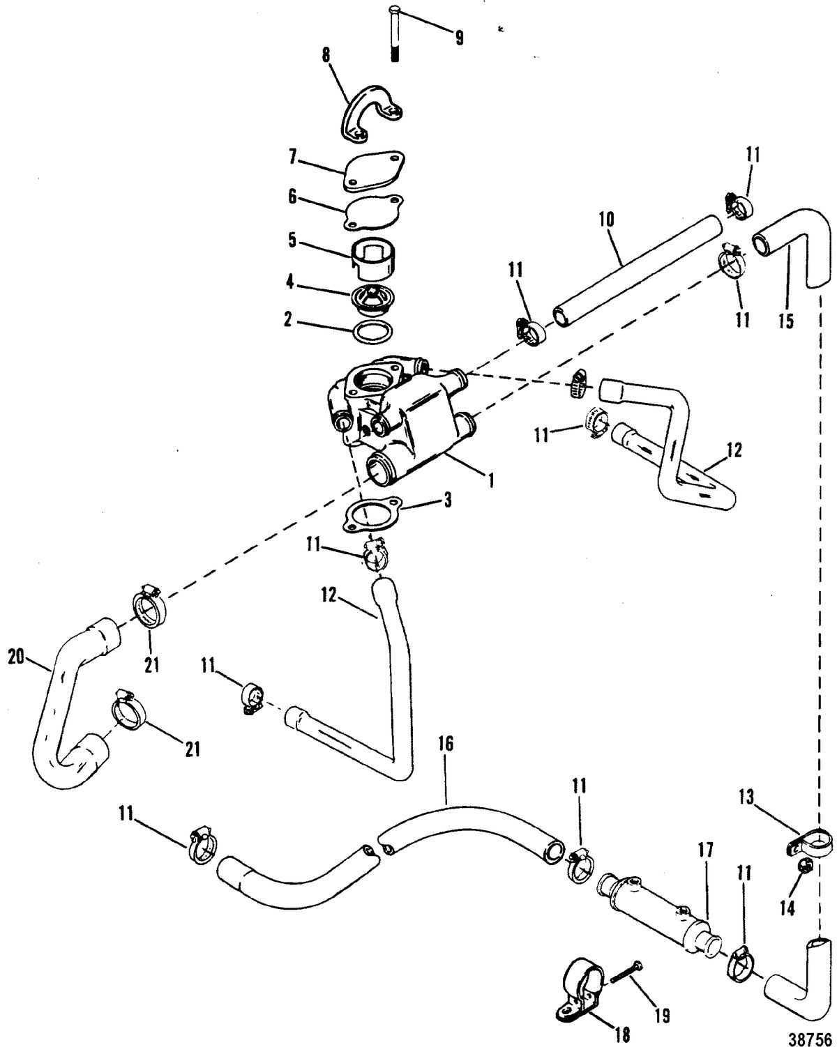 MERCRUISER 4.3L/4.3LX ALPHA ONE ENGINE (262 CID) GEN II STANDARD COOLING SYSTEM(DESIGN I)