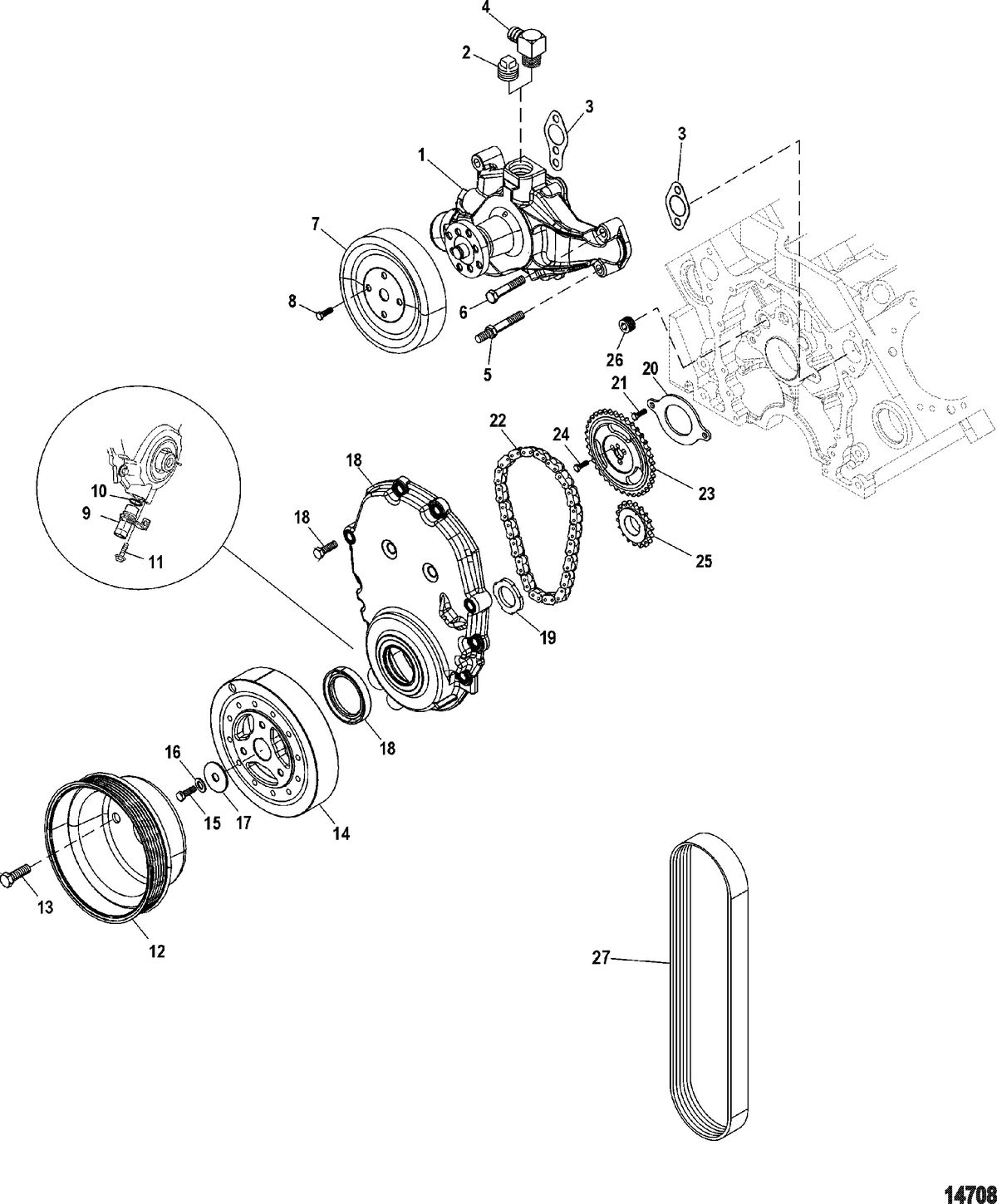 MERCRUISER 5.0L,350 MAG,MX 6.2L MPI STERNDRIVE Front Cover And Circulating Pump