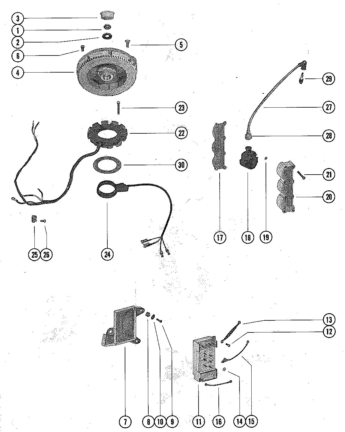 MERCURY MERC 650 (3 CYLINDER) FLYWHEEL, SWITCH BOX, IGNITION COIL AND STATOR ASSEMBLY