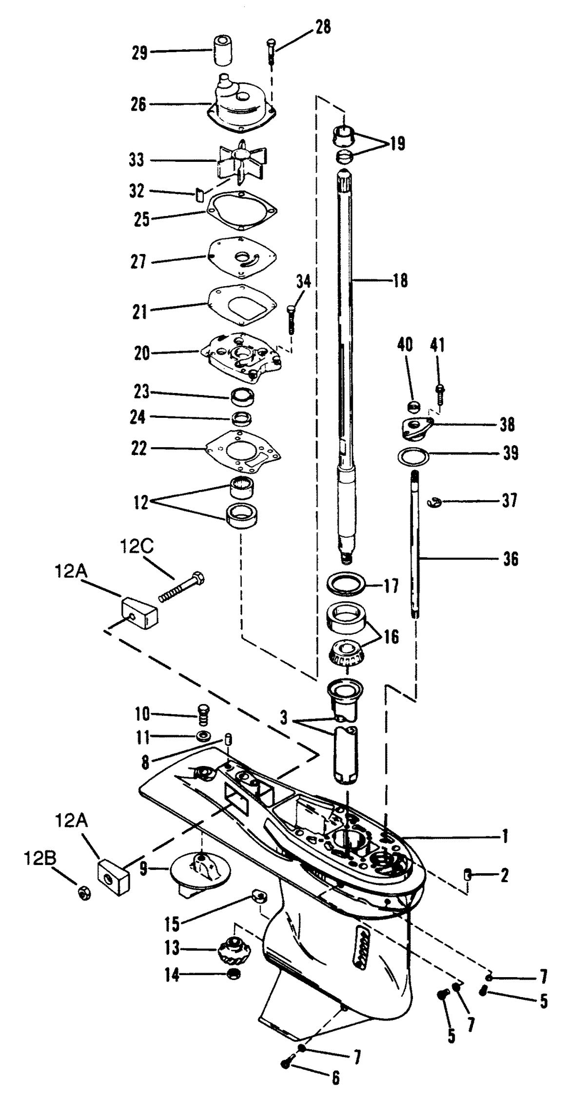 MERCURY/MARINER 50/55/60 HP JET 45 GEAR HSG (DR/ SHAFT)(BIGFOOT)(SEAPRO/MARATHON/PONTOON)