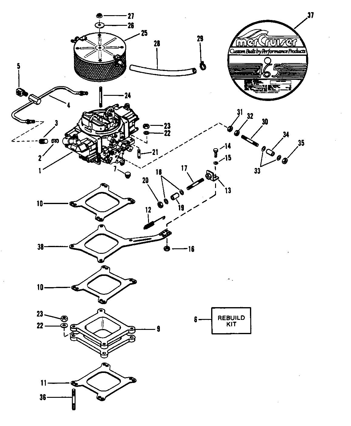 MERCRUISER 465 H.P. ENGINE CARBURETOR AND LINKAGE