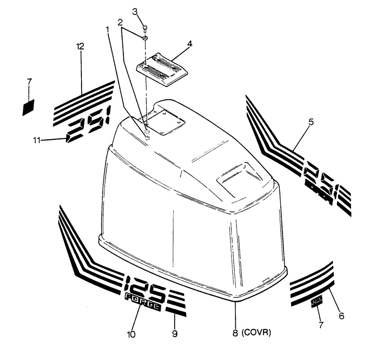 FORCE FORCE 1988 125 HP "C" MODELS ENGINE COVER BAYLINER MODELS