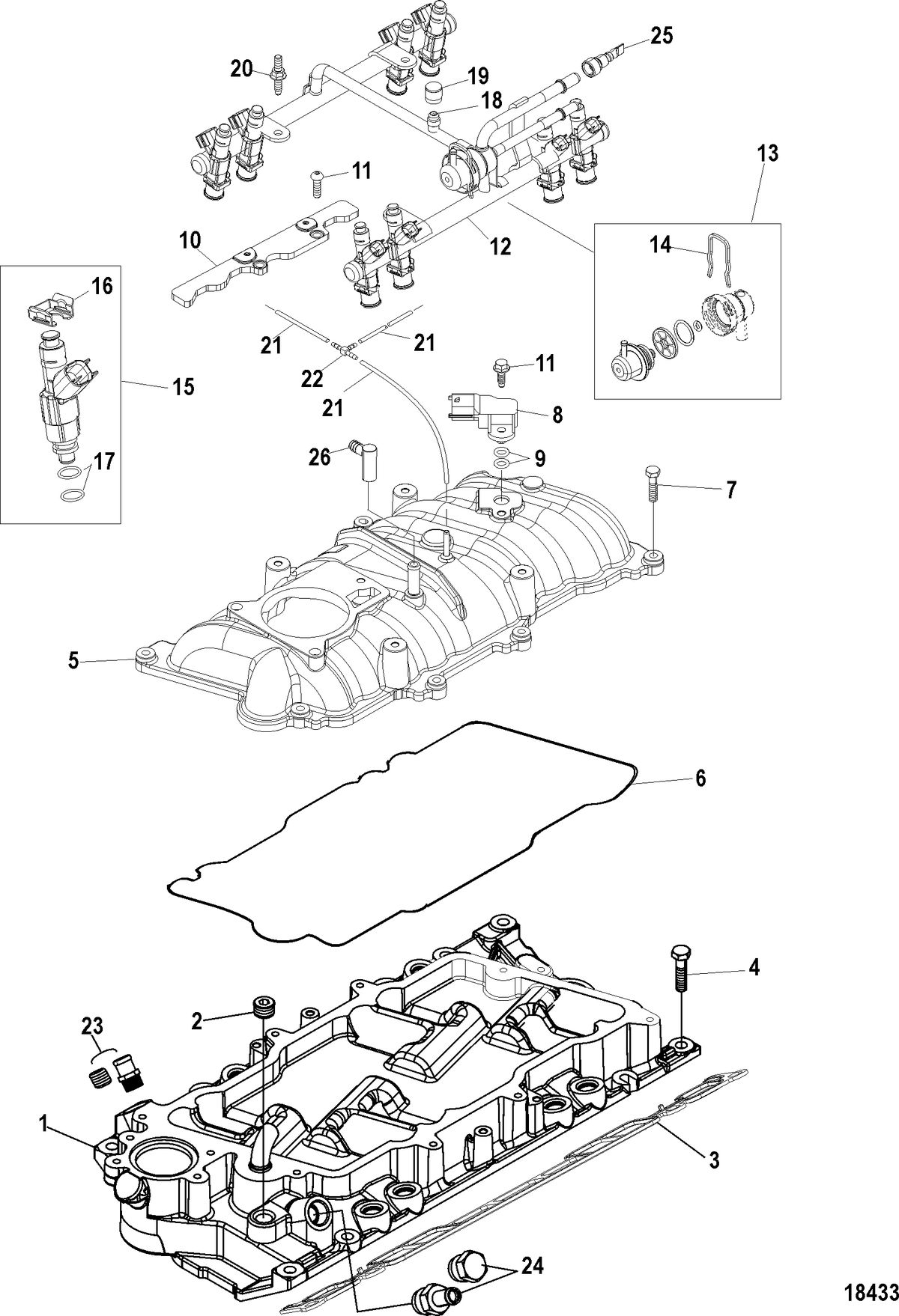 MERCRUISER 5.0L,350 MAG,MX 6.2L MPI STERNDRIVE Intake Manifold and Fuel Rail