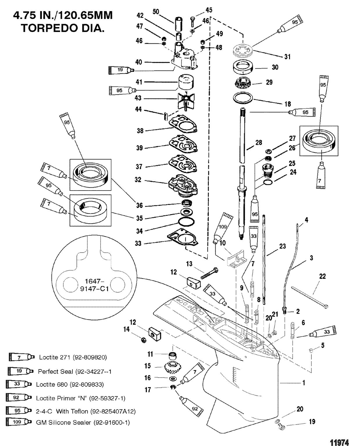 MERCURY/MARINER 135/150/175/200 XR6 MAGNUM III 105-140 JET Gear Housing(Driveshaft-Standard-S/N-0G437999 & Below)