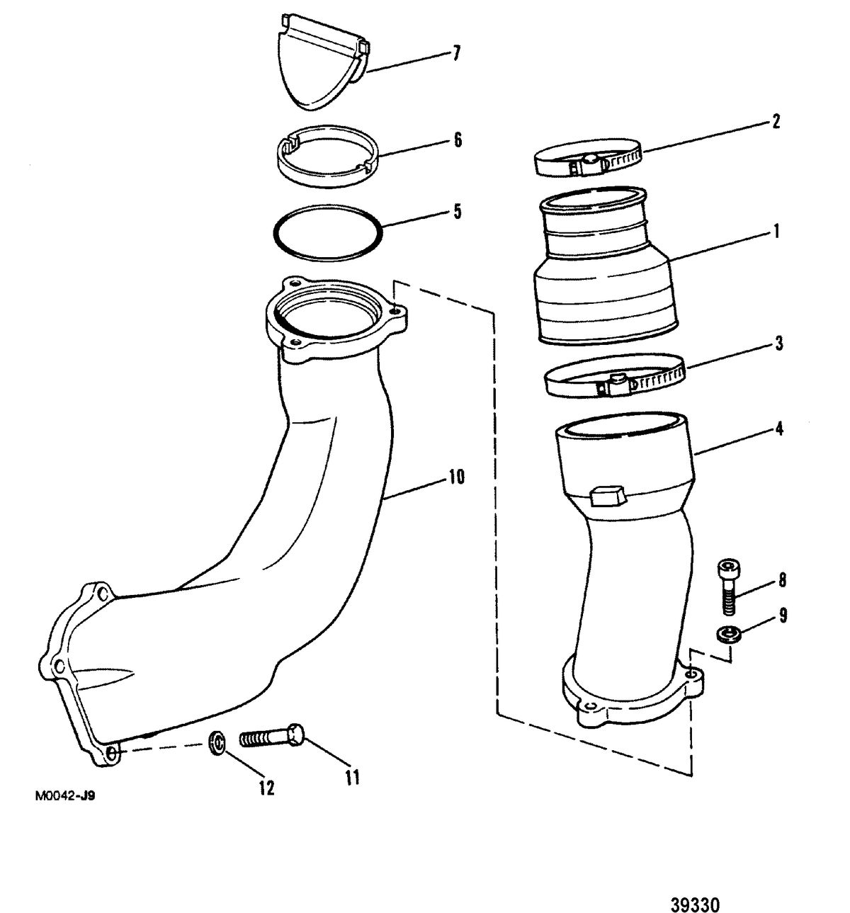MERCRUISER 120 H.P./2.5L140 H.P./3.0L R/MR/ALPHA ONE EXHAUST SYSTEM(OLD DESIGN)
