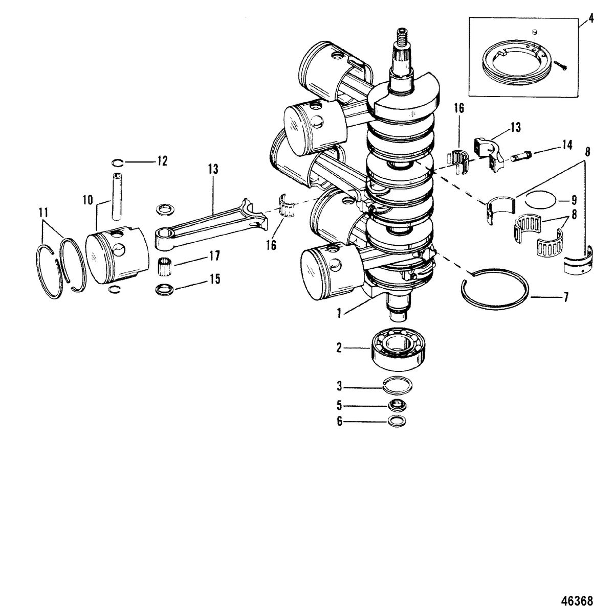 MERCURY 200 XRI (EFI) (V-6) CRANKSHAFT, PISTONS AND CONNECTING RODS