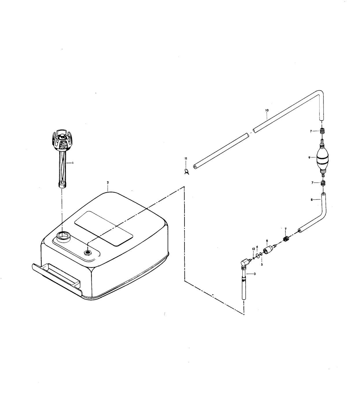 FORCE 85 H.P. FUEL TANK AND LINE