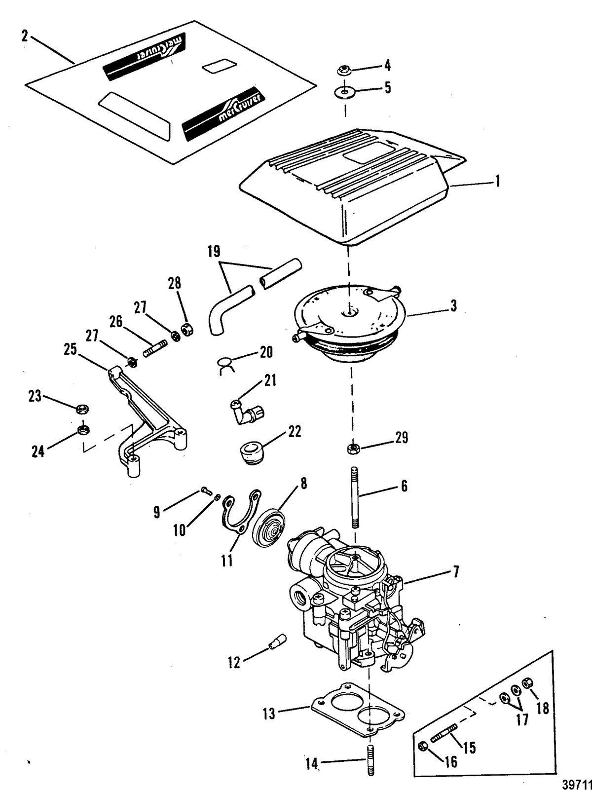 MERCRUISER 4.3L/4.3LX ALPHA ONE ENGINE (262 CID) CARBURETOR AND THROTTLE LINKAGE(2 BARREL)
