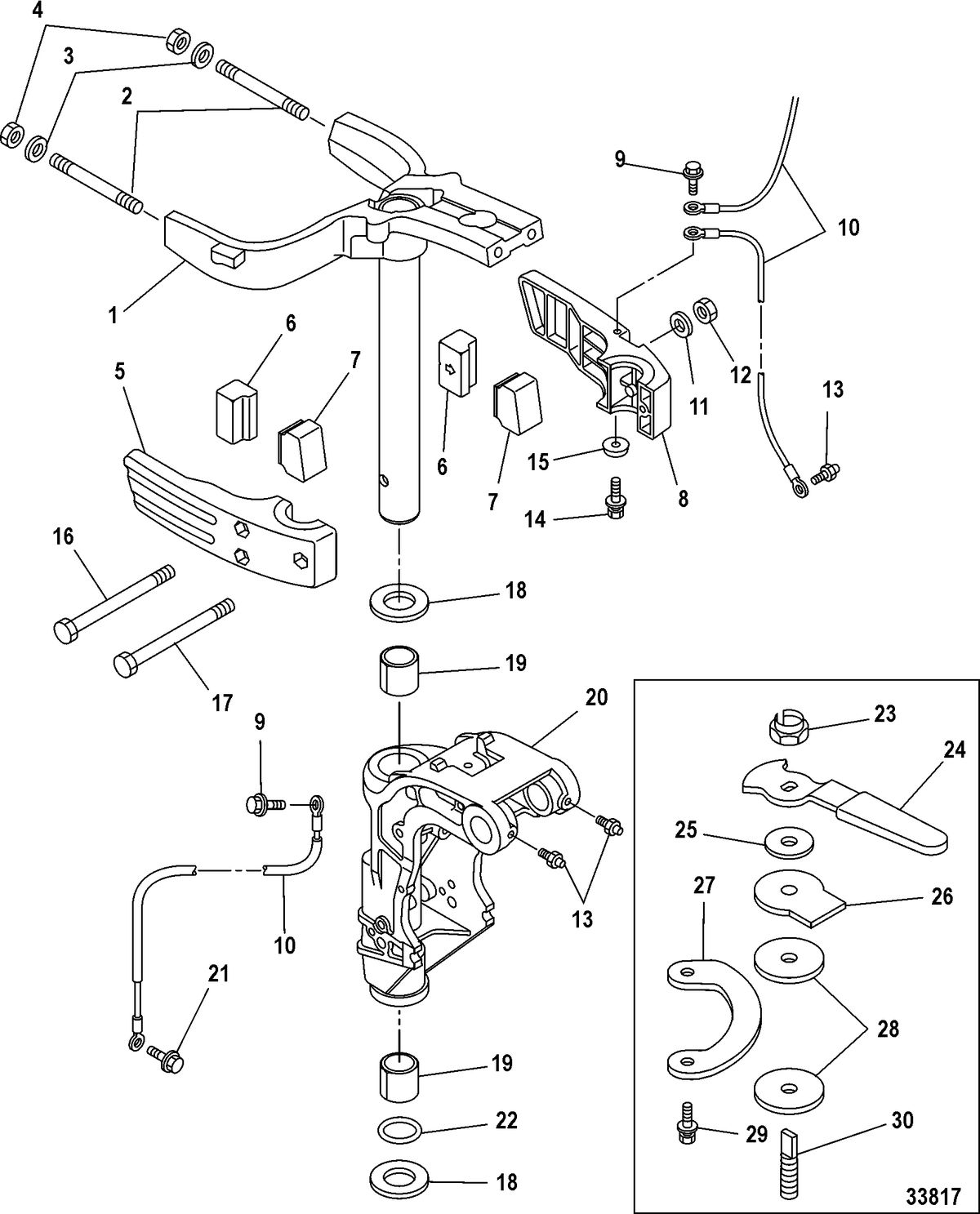 MERCURY/MARINER 15/20 CARBURETOR/2 CYLINDER/4-STROKE Steering Arm/Swivel Bracket, Manual Tilt