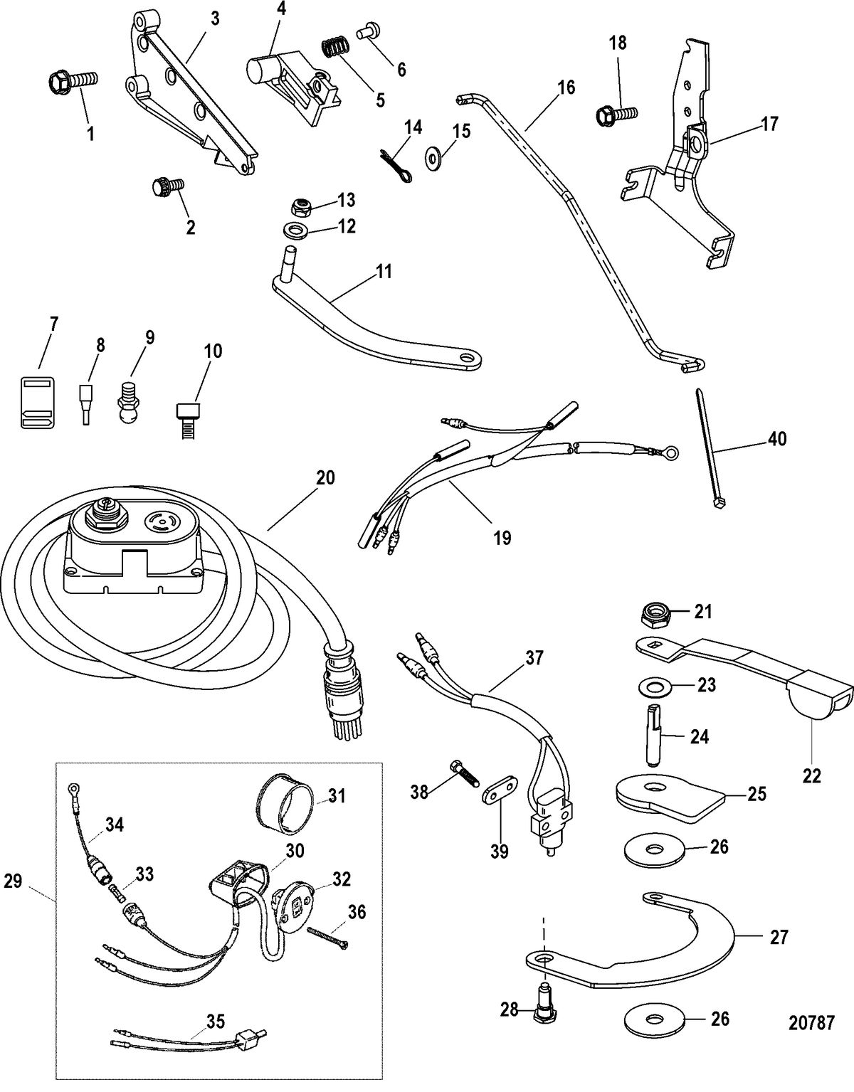 ACCESSORIES STEERING SYSTEMS AND COMPONENTS Tiller Handle Kit Components(880095A2 /A05)