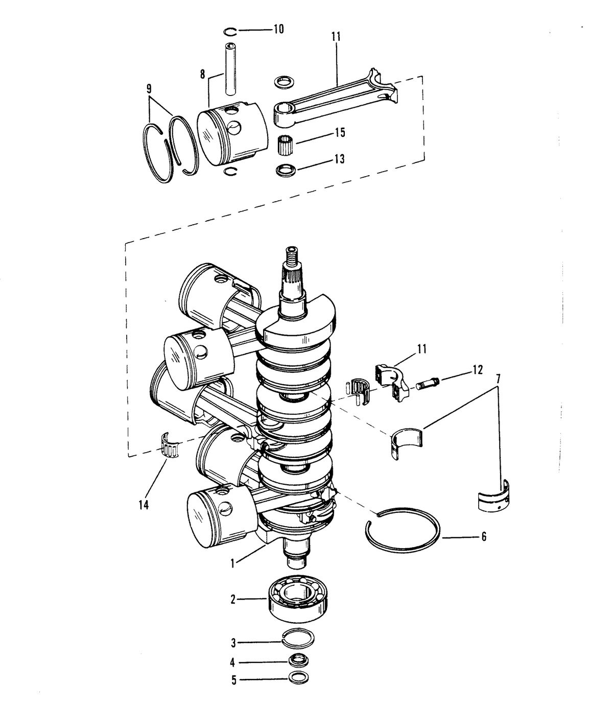 RACE OUTBOARD XR-2 / MAGNUM CRANKSHAFT, PISTONS AND CONNECTING RODS