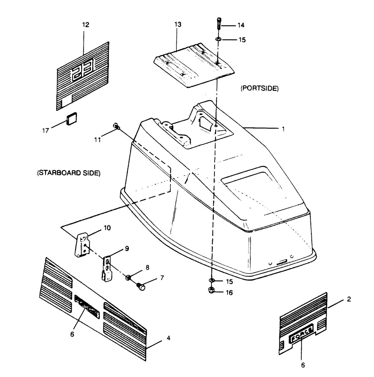 FORCE FORCE 1990 35 H.P. "A" MODELS ENGINE COVER (BAYLINER MODELS)