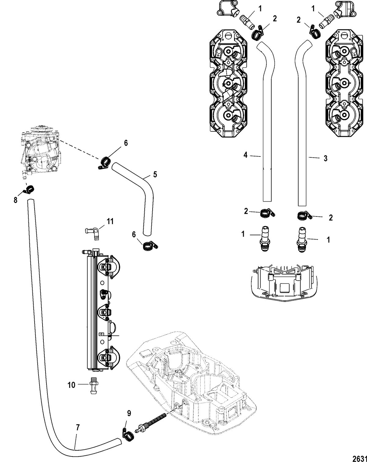 MERCURY 225/250 PRO XS (3.0L) Water Hoses