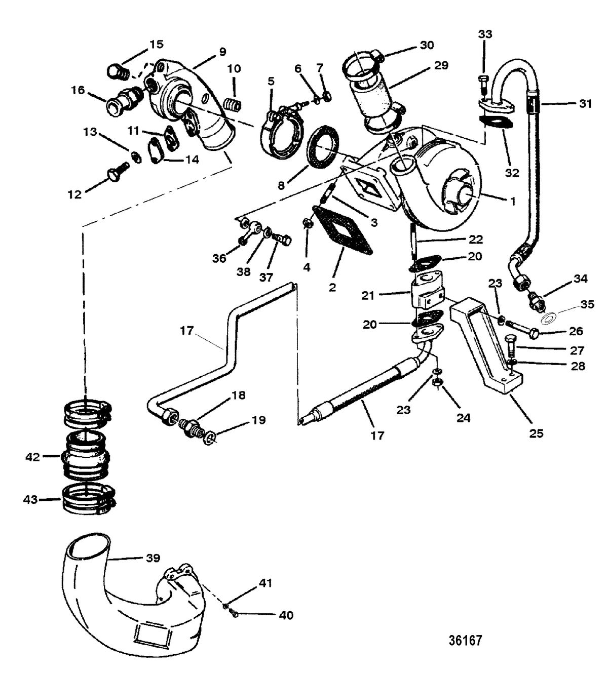 MERCRUISER D3.6L BRAVO DIESEL TURBO CHARGER/EXHAUST ELBOW