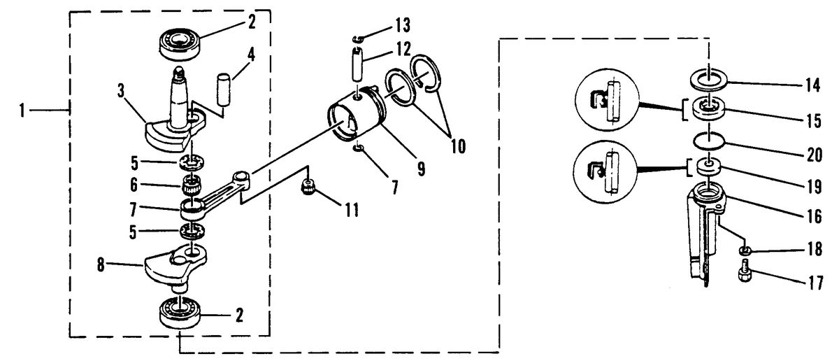 MARINER 5 H.P. CRANKSHAFT AND PISTON
