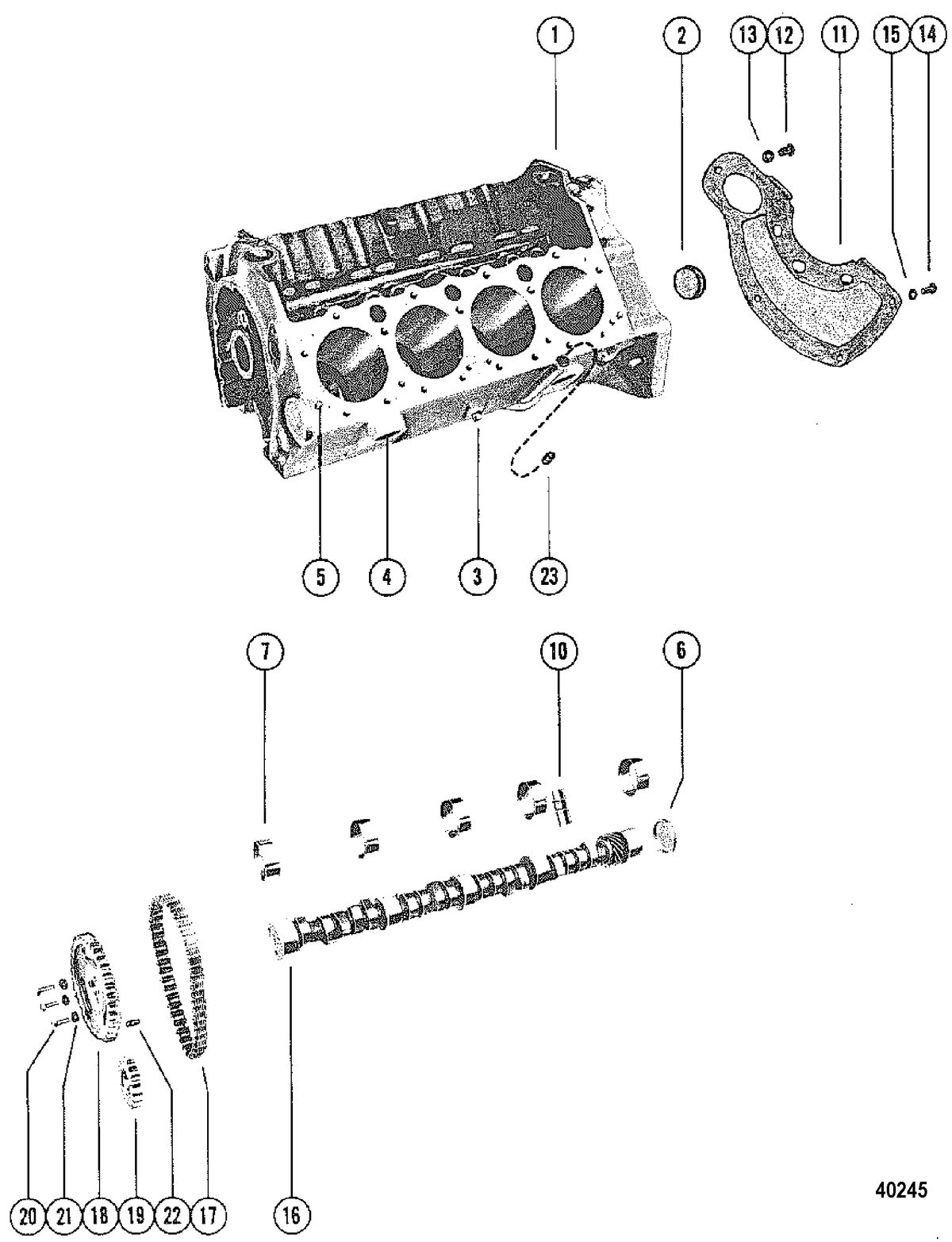MERCRUISER 228 ENGINE (G.M.) CYLINDER BLOCK AND CAMSHAFT