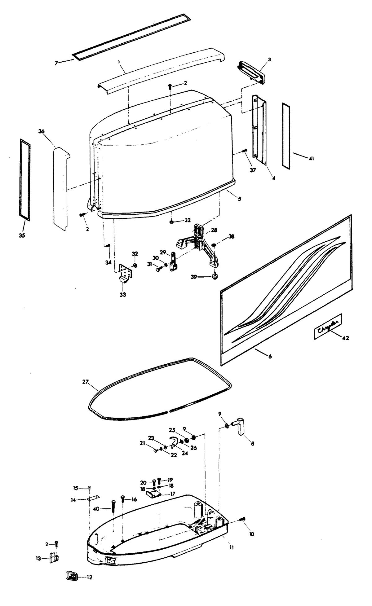CHRYSLER 100 H.P. ENGINE COVER AND SUPPORT PLATE