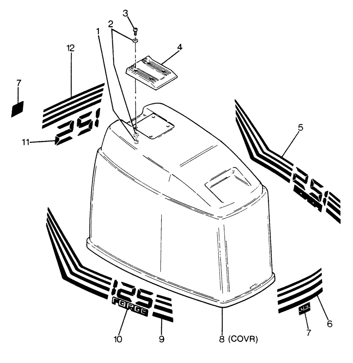 FORCE FORCE 1988 125 HP "B" MODELS ENGINE COVER OLYMPIC MODELS