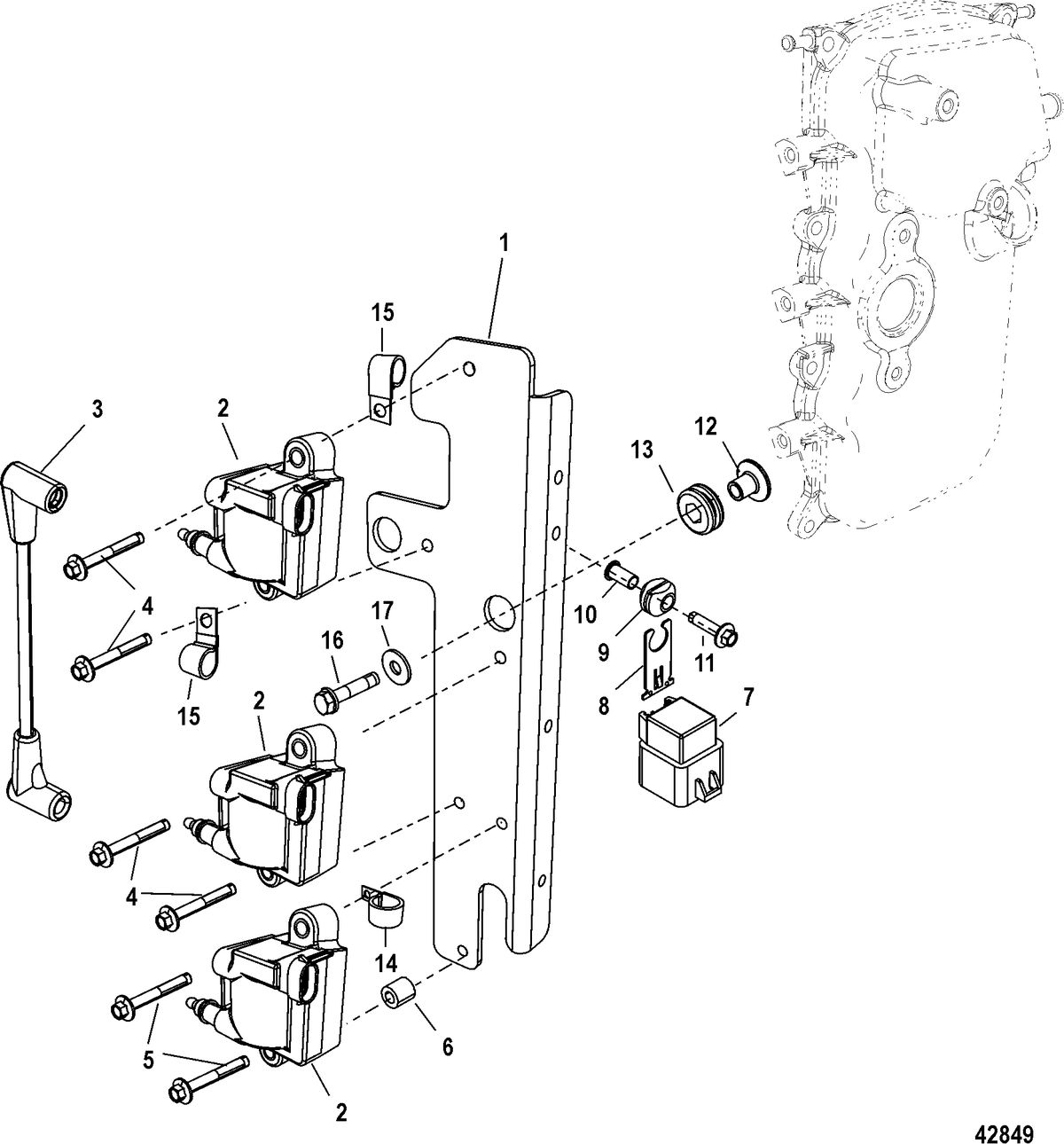 MERCURY/MARINER 30/40 EFI 4-STROKE (3 CYLINDER) Ignition Coil, 1C104334/0P560350 and Up