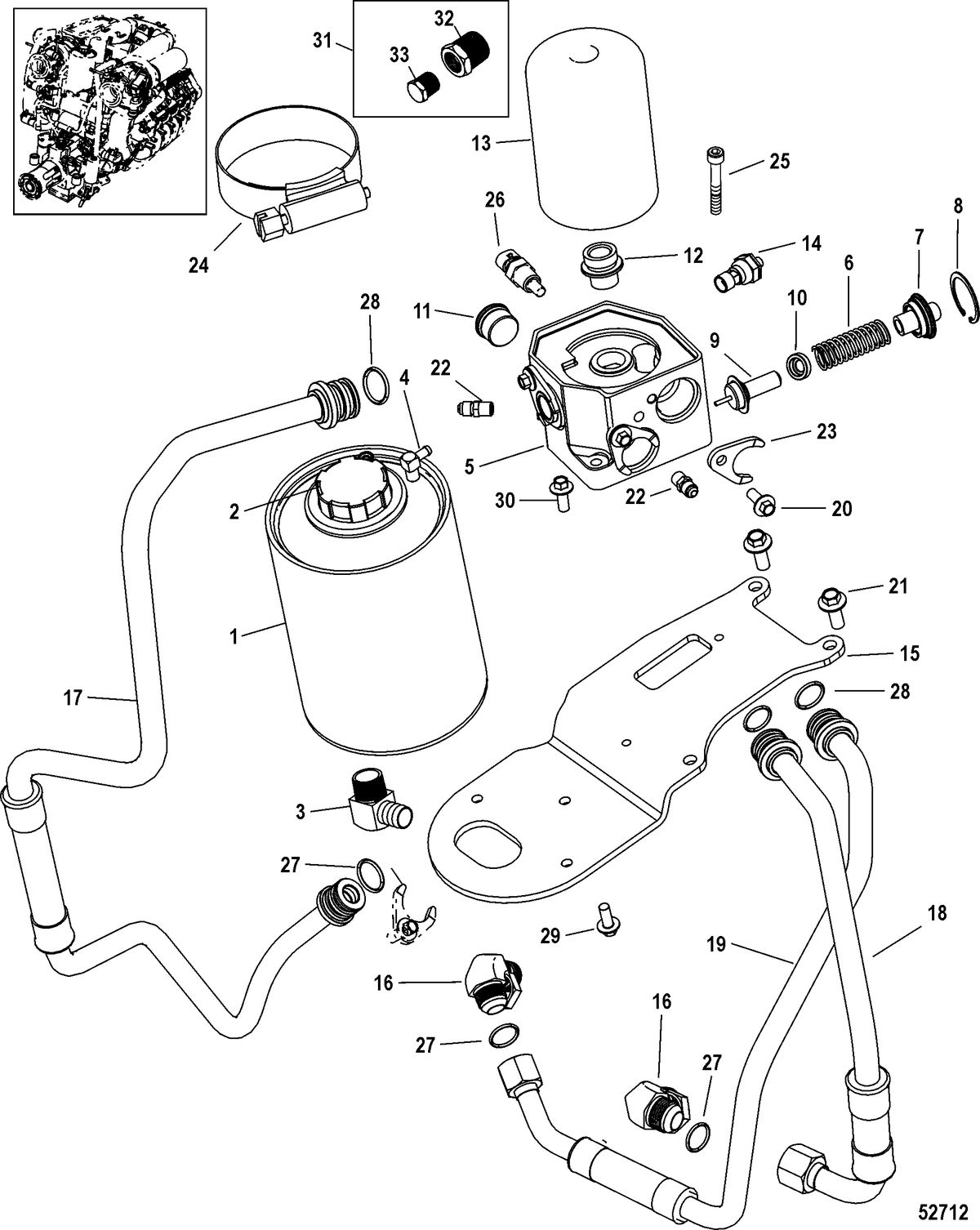 RACE STERNDRIVE RACE 1650 QC4V Oil Filter and Coolant Reservoir(0M971884 and Below)