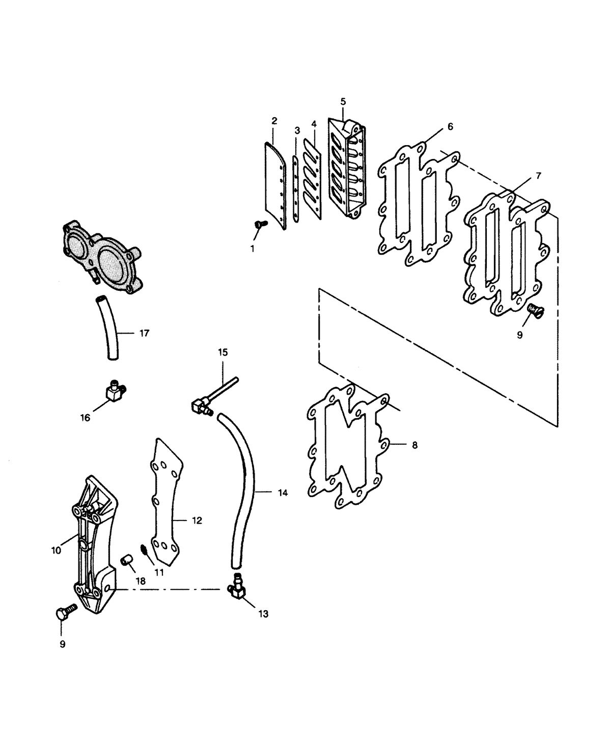 FORCE FORCE 1991 120 H.P "B" MODEL L-DRIVE REED PLATE AND RECIRCULATION SYSTEM