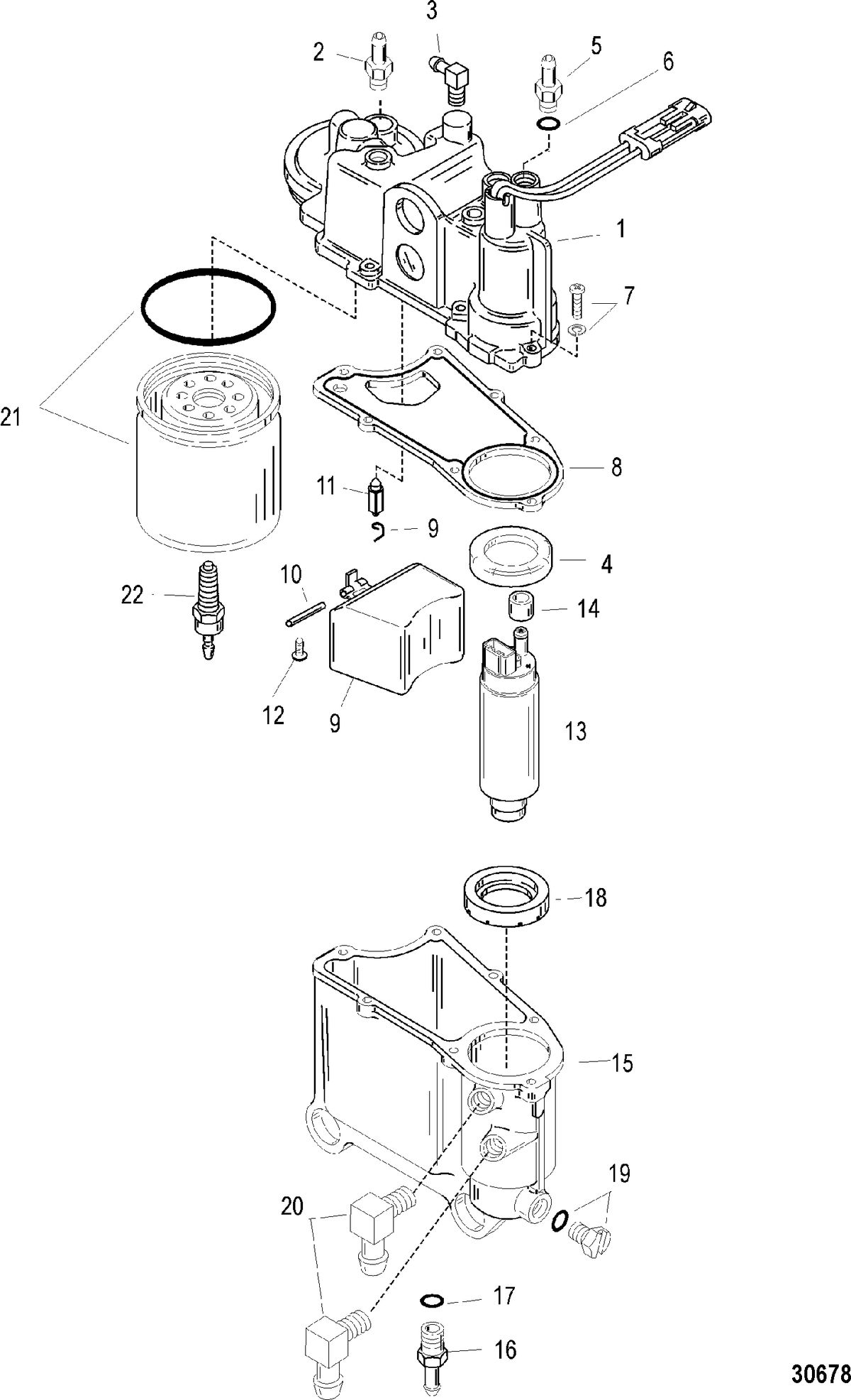 RACE OUTBOARD 200XS DFI (2.5L) VAPOR SEPARATOR COMPONENTS