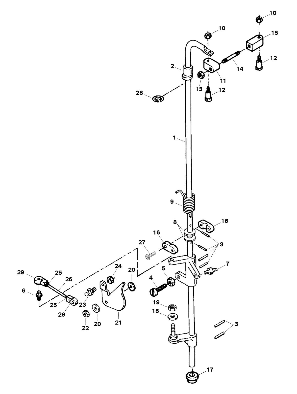 FORCE FORCE 120 H.P. (1998-1999) TOWERSHAFT AND THROTTLE LINKAGE