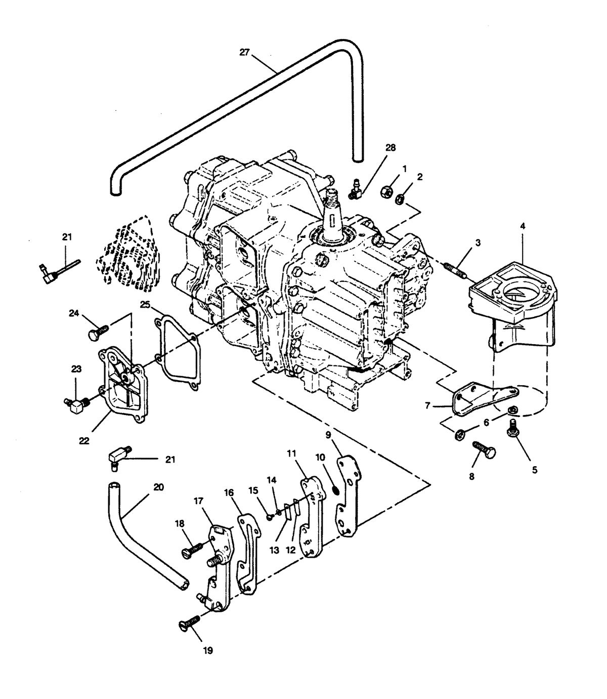 FORCE FORCE 1989 50 H.P. "D" MODELS RECIRCULATION SYSTEM AND STARTER BRACKETS
