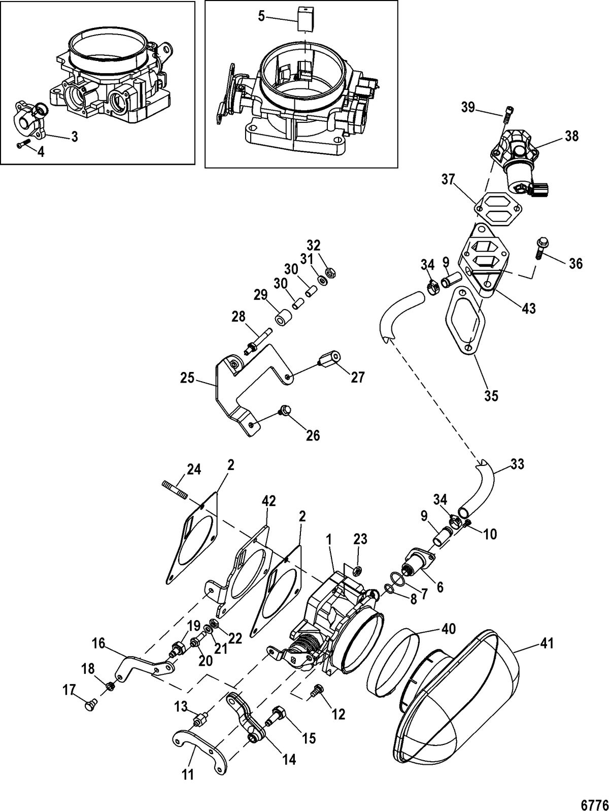 MERCRUISER 496 MAG STERNDRIVE Throttle Body, Mechanical Throttle-Shift