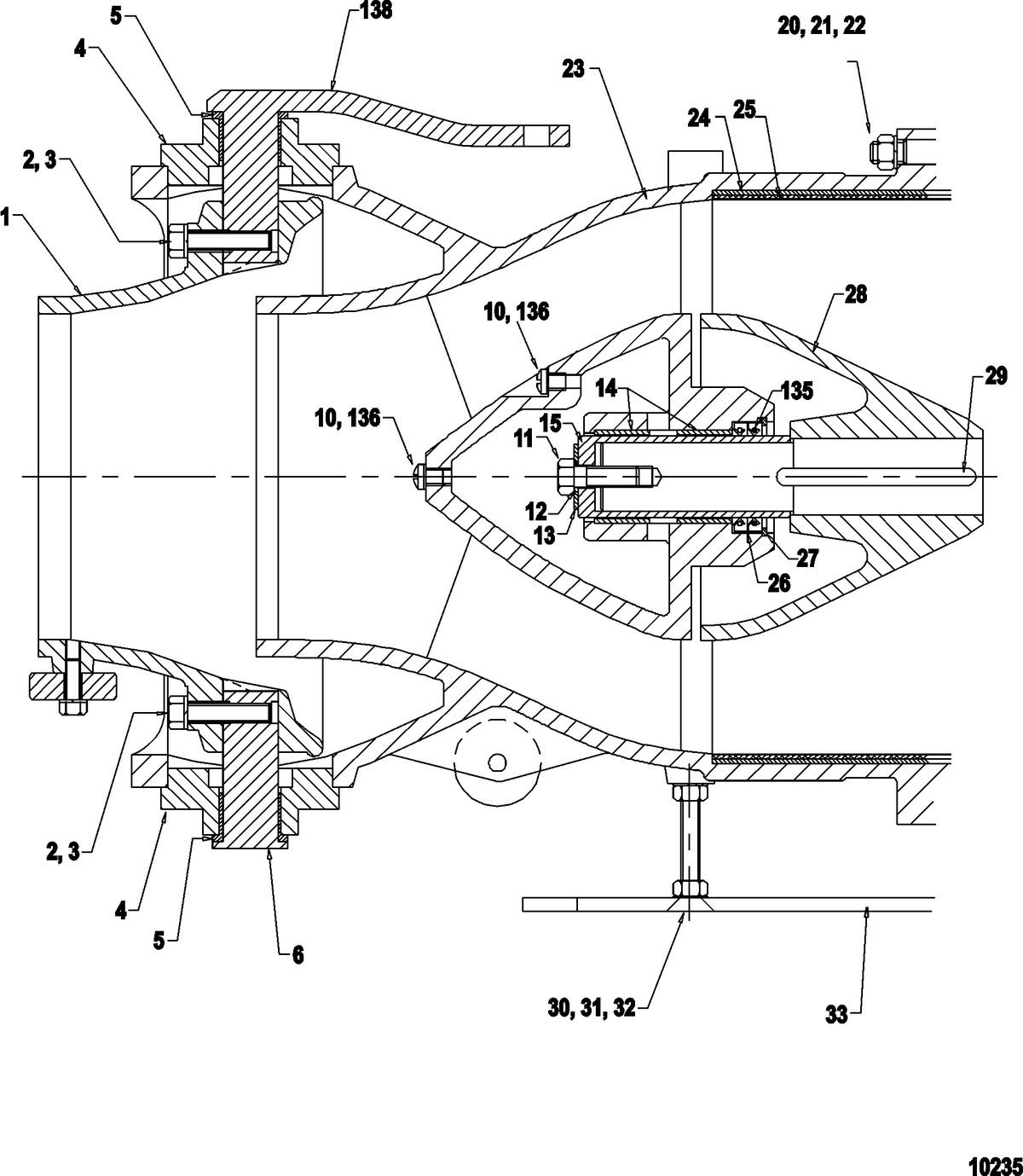 MERCRUISER JETDRIVE Nozzle Assembly(Cross Section A)