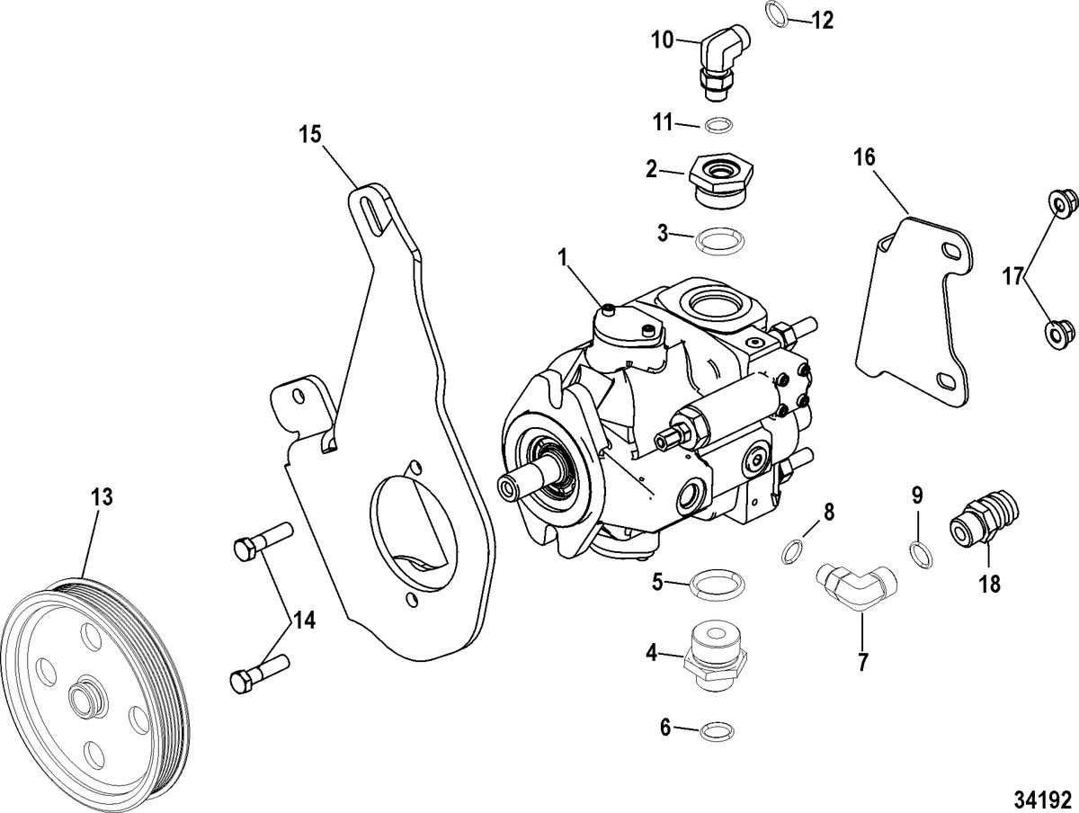 MERCRUISER 5.0L, 350, 377 MAG MPI STERNDRIVE AXIUS Steering, Hydraulic Pump, 1A342859 and Down, Gen I