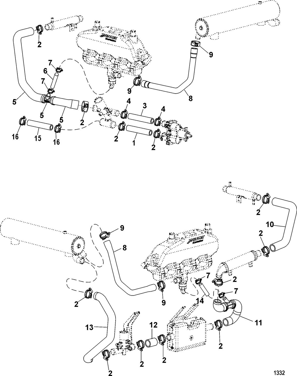 MERCRUISER 496 MAG. STERNDRIVE RAW WATER COOLING SYSTEM 1(S/N 0M095324 and Below)
